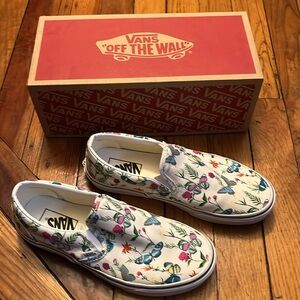 Vans sneakers, flower and butterfly print, size 8.
